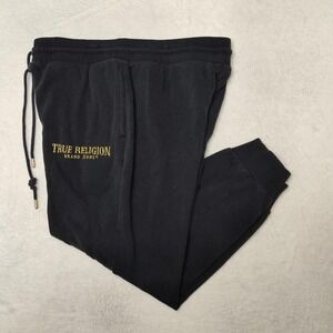 True Religion Jogger Pants Mens M Black Shine Arch Classic Jogger Fleece School